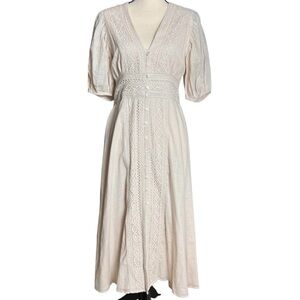 Cleobella Cream Linen Crochet Midi Dress